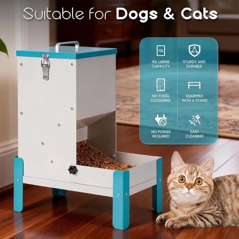 وحدة تغذية أوتوماتيكية للكلاب سعة 10 لتر، وحدة تغذية تلقائية للقطط مع موزع طعام للكلاب مزود بقاعدة الجاذبية مع صينية تغذية قابلة للفصل، محطة تغذية للحيوانات الأليفة مجلفنة للكلاب والقطط (10 لتر) in Kuwait