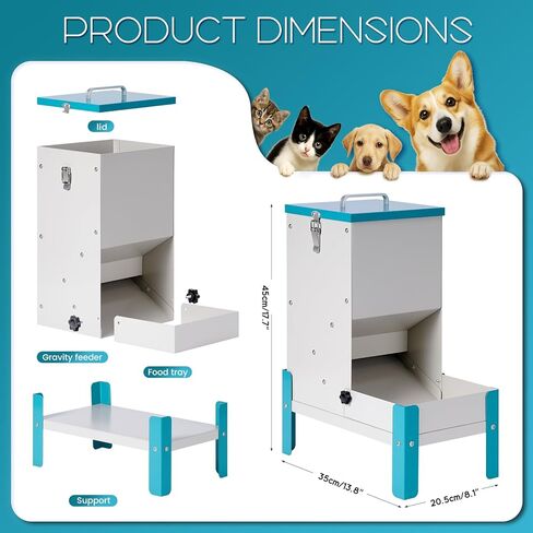 وحدة تغذية أوتوماتيكية للكلاب سعة 10 لتر، وحدة تغذية تلقائية للقطط مع موزع طعام للكلاب مزود بقاعدة الجاذبية مع صينية تغذية قابلة للفصل، محطة تغذية للحيوانات الأليفة مجلفنة للكلاب والقطط (10 لتر) in Kuwait