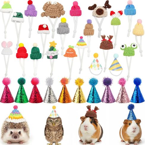 32 Pack 4 Styles Mini Hamster Hat Guinea Pig Hat with Adjustable Strap, Guinea Pig Costume Accessories Hamster Clothes Cute Small Animal Hats Bulk for Pet Photo Props in Saudi Arabia