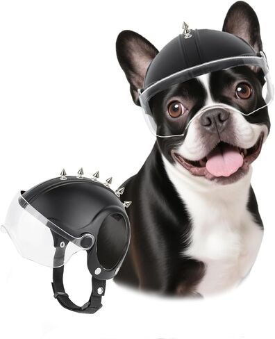 LESYPET Dog Helmet Small Breed, Dog Motorcycle Helmet Drop-Down Clear Visor for Outdoor Motorcycling Windproof Pet Hat with Ear Hole, with Rivet in Saudi Arabia