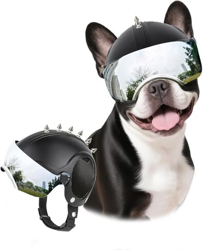 LESYPET Dog Helmet Small Breed, Dog Motorcycle Helmet Drop-Down Clear Visor for Outdoor Motorcycling Windproof Pet Hat with Ear Hole, with Rivet in Saudi Arabia