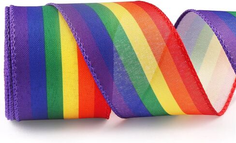 شريط قوس قزح Hying لتغليف هدايا إكليل الزهور، شريط شهر فخر LGBT لتغليف الهدايا مصنوعات تزيين حفلات أعياد الميلاد، 2.5 بوصة × 10 ياردات أشرطة حافة سلكية بألوان قوس قزح لديكور LGBTQ لشهر الفخر in Saudi Arabia