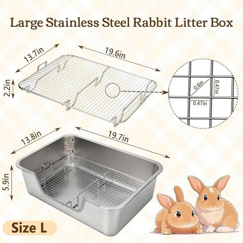 Rypet Large Rabbit Litter Box, Bunny Litter Box High Side with 304 Stainless Steel Sifting Tray, Metal Small Animal Litter Pan with Pet Food Bowl and Water Bottle, Non-Slip Easy to Clean Odor Control in Saudi Arabia