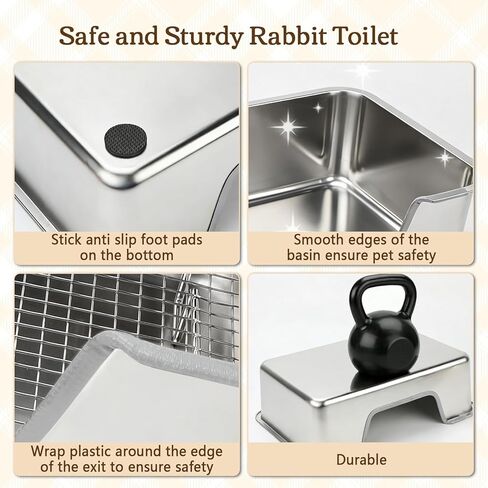 Rypet Large Rabbit Litter Box, Bunny Litter Box High Side with 304 Stainless Steel Sifting Tray, Metal Small Animal Litter Pan with Pet Food Bowl and Water Bottle, Non-Slip Easy to Clean Odor Control in Saudi Arabia