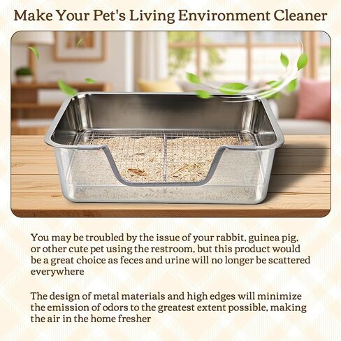 Rypet Large Rabbit Litter Box, Bunny Litter Box High Side with 304 Stainless Steel Sifting Tray, Metal Small Animal Litter Pan with Pet Food Bowl and Water Bottle, Non-Slip Easy to Clean Odor Control in Saudi Arabia