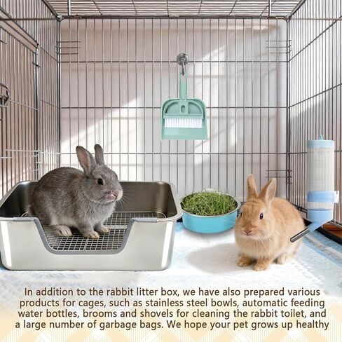 Rypet Large Rabbit Litter Box, Bunny Litter Box High Side with 304 Stainless Steel Sifting Tray, Metal Small Animal Litter Pan with Pet Food Bowl and Water Bottle, Non-Slip Easy to Clean Odor Control in Saudi Arabia