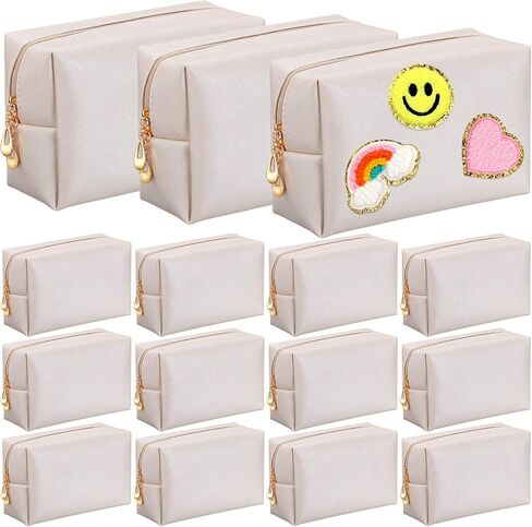 Kigeli 15 Pcs Aesthetic Makeup Bags PU Leather Cosmetic Pouches Waterproof Plain Toiletry Bags Makeup Pouches Bulk for Women Party Gift Travel Storage Organizer(Macaron) in Saudi Arabia