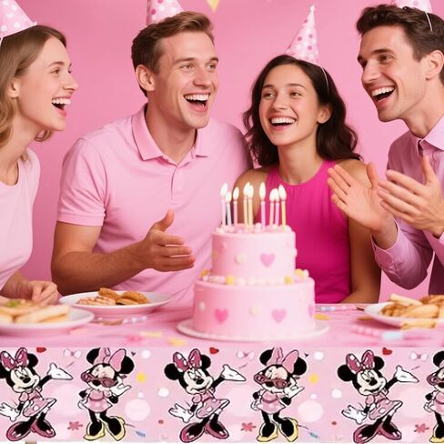 3 قطع مفرش طاولة عيد ميلاد على شكل فأر كرتوني لطيف، غطاء طاولة بلاستيكي للحفلات على شكل فيونكة وردية، ديكور طاولة للاستعمال مرة واحدة، مستلزمات تزيين الحفلات للفتيات in Kuwait