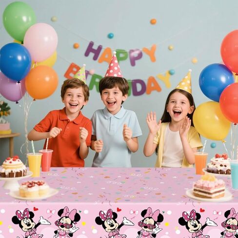 3 قطع مفرش طاولة عيد ميلاد على شكل فأر كرتوني لطيف، غطاء طاولة بلاستيكي للحفلات على شكل فيونكة وردية، ديكور طاولة للاستعمال مرة واحدة، مستلزمات تزيين الحفلات للفتيات in Kuwait