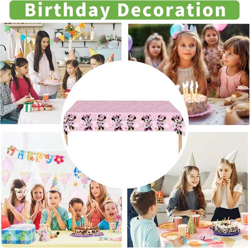 3 قطع مفرش طاولة عيد ميلاد على شكل فأر كرتوني لطيف، غطاء طاولة بلاستيكي للحفلات على شكل فيونكة وردية، ديكور طاولة للاستعمال مرة واحدة، مستلزمات تزيين الحفلات للفتيات in Kuwait