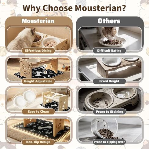 2026 New Elevated Cat Bowls with Food Mat, Adjustable Height & Angle Raised Cat & Dog Bowls Stand for Food and Water, Cat or Small Dog Feeding Station, 2 Ceramic Bowls for Cats and Puppy(Natural Wood) in Saudi Arabia