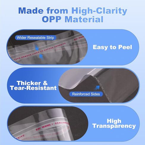 100 Pcs (10x14 Inch) Self Sealing Cellophane Bags, Clear Resealable Poly Bags for Clothes, Premium Shirt Packaging Bag with Clothing Size Stickers for Small Business in Saudi Arabia