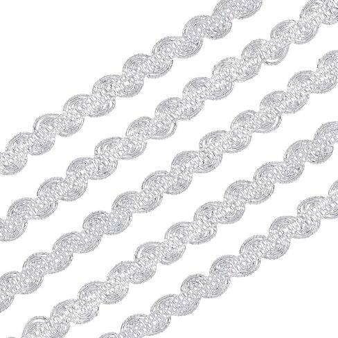25 Yard Metallic Scroll Braid Trim Embellishment, 3/8inch Wide Silver Polyester Ribbon with Wave Pattern for Garment Accessories, Costume or Jewelry, Crafts and Sewing in Saudi Arabia