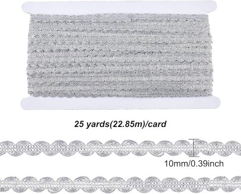 25 Yard Metallic Scroll Braid Trim Embellishment, 3/8inch Wide Silver Polyester Ribbon with Wave Pattern for Garment Accessories, Costume or Jewelry, Crafts and Sewing in Saudi Arabia
