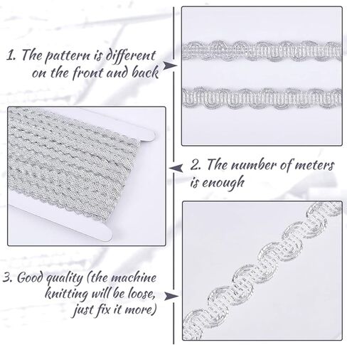 25 Yard Metallic Scroll Braid Trim Embellishment, 3/8inch Wide Silver Polyester Ribbon with Wave Pattern for Garment Accessories, Costume or Jewelry, Crafts and Sewing in Saudi Arabia