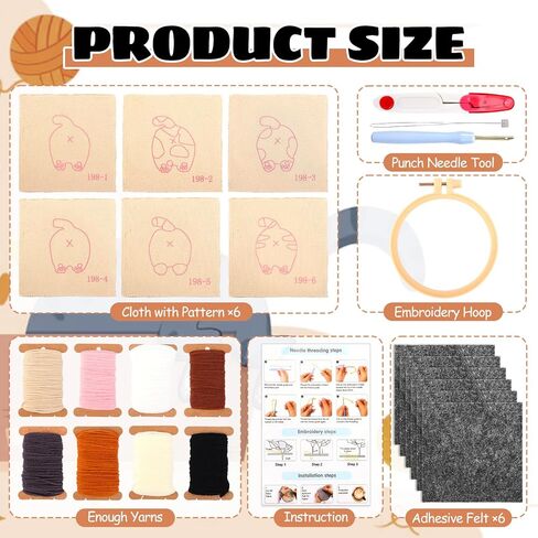 JarThenaAMCS 26 Pcs Pet Punch Needle Coaster Kits Cat Crafts Coasters Kit with Adhesive Felt Yarns Embroidery Hoop Instruction for Adults Beginners DIY Decor in Saudi Arabia