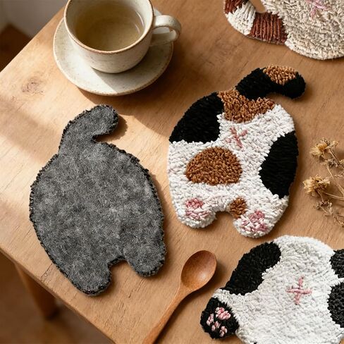 JarThenaAMCS 26 Pcs Pet Punch Needle Coaster Kits Cat Crafts Coasters Kit with Adhesive Felt Yarns Embroidery Hoop Instruction for Adults Beginners DIY Decor in Saudi Arabia