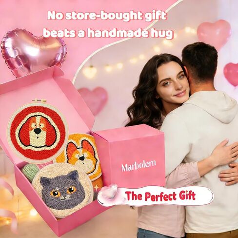 Marbolern 3-in-1 Punch Needle Kit for Beginners, All-in-One Embroidery Set with Pre-Printed Cute Pet Fabric, Plenty of Yarns, Hoop, Tools & Instructions, Gift & Home Decor in Saudi Arabia