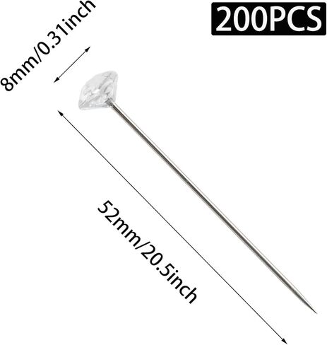 200 Pcs 2 Inch Diamond Rhinestones Brooch Pins for Crafts, Clear Straight Corsage Pins with Crystal Heads for DIY, Crafts, Sewing, Wedding Bridal Hair Accessories in Saudi Arabia