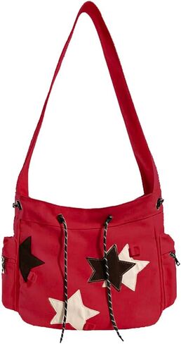 KlaOYer Cute Messenger Bag Canvas Shoulder Bag Star Crossbody Purse Y2K Tote Bag Kawaii Aesthetic Hobo Handbag for Women in Saudi Arabia