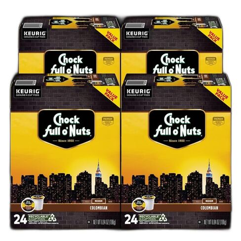 كبسولات Keurig K-Cup الكولومبية من Chock Full o 'Nuts لمصانع البيرة Keurig - أرابيكا ممتازة، مشوي متوسط ​​- خدمة فردية - 4 عبوات من 24 علبة K-Cup in Saudi Arabia