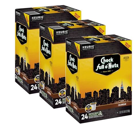 كبسولات Keurig K-Cup الكولومبية من Chock Full o 'Nuts لمصانع البيرة Keurig - أرابيكا ممتازة، مشوي متوسط ​​- خدمة فردية - 4 عبوات من 24 علبة K-Cup in Saudi Arabia