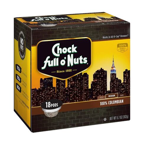 كبسولات Keurig K-Cup الكولومبية من Chock Full o 'Nuts لمصانع البيرة Keurig - أرابيكا ممتازة، مشوي متوسط ​​- خدمة فردية - 4 عبوات من 24 علبة K-Cup in Saudi Arabia