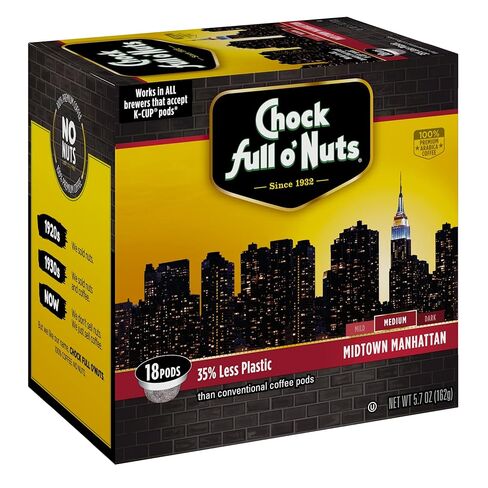 كبسولات Keurig K-Cup الكولومبية من Chock Full o 'Nuts لمصانع البيرة Keurig - أرابيكا ممتازة، مشوي متوسط ​​- خدمة فردية - 4 عبوات من 24 علبة K-Cup in Saudi Arabia