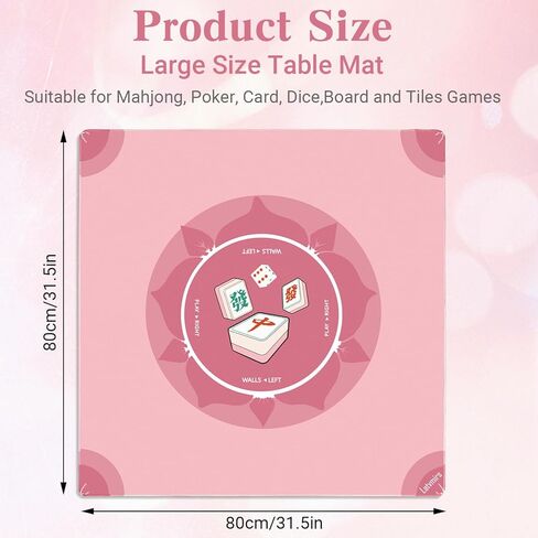 Mahjong Mat for Table, Mah Jongg Mat, 31.5" x 31.5" Pink Non-Slip Noise-Reducing Table Mat for Mahjong, Dominoes & Board Games in Saudi Arabia