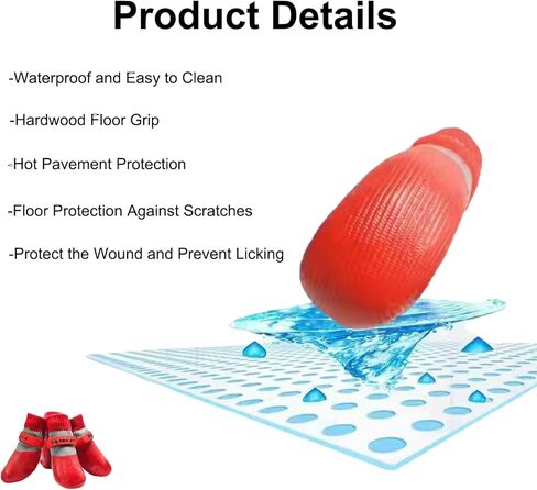 Dog Boots Waterproof Breathable Socks with Anti-Slip Sole,Wear-Resistant Outdoor Dog Shoes for Hiking and Running_M(Red) in Saudi Arabia