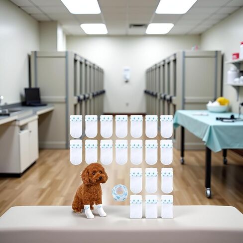 20 Pcs White Disposable Dog Boots for Paw Protection, Adjustable with Adhesive Tape for Small Medium Large Dogs, Socks to Prevent Paw Licking & Wounds (S (5-16lb)) in Kuwait