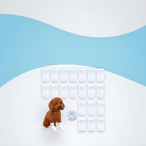 20 Pcs White Disposable Dog Boots for Paw Protection, Adjustable with Adhesive Tape for Small Medium Large Dogs, Socks to Prevent Paw Licking & Wounds (S (5-16lb)) in Kuwait