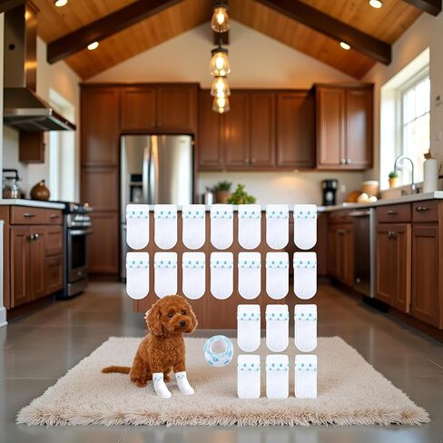 20 Pcs White Disposable Dog Boots for Paw Protection, Adjustable with Adhesive Tape for Small Medium Large Dogs, Socks to Prevent Paw Licking & Wounds (S (5-16lb)) in Kuwait