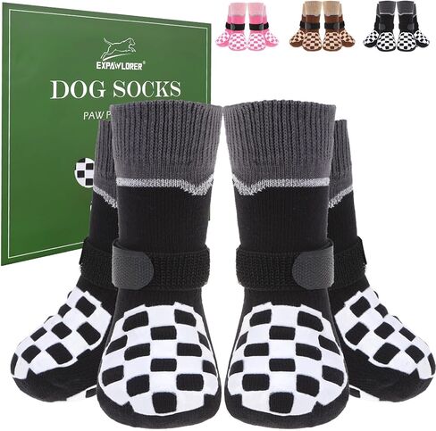 EXPAWLORER Dog Socks to Prevent Licking Paws with Grippers for Hardwood Floors Anti Slip, Reflective Dog Cold Winter Shoes Booties Boots & Paw Protectors with for Small Medium Large Senior Dogs M in Saudi Arabia