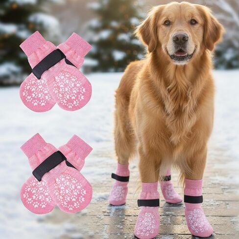 2 Pairs Dog Socks to Prevent Licking,Outdoor Paw Protectors, Adjustable Strap and Stretch Cuff, for Walks,Gradient Pink,Large 7.5X18CM in Saudi Arabia