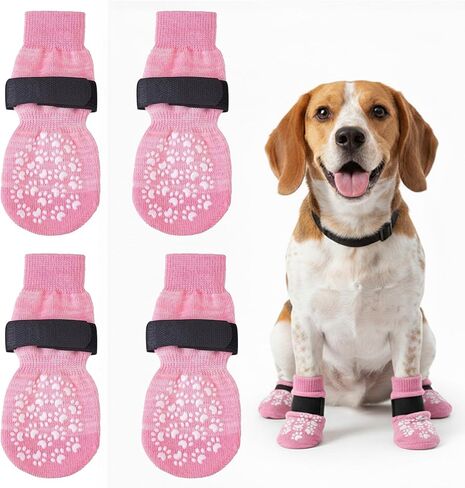 2 Pairs Dog Socks to Prevent Licking,Outdoor Paw Protectors, Adjustable Strap and Stretch Cuff, for Walks,Gradient Pink,Large 7.5X18CM in Saudi Arabia