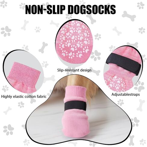 2 Pairs Dog Socks to Prevent Licking,Outdoor Paw Protectors, Adjustable Strap and Stretch Cuff, for Walks,Gradient Pink,Large 7.5X18CM in Saudi Arabia