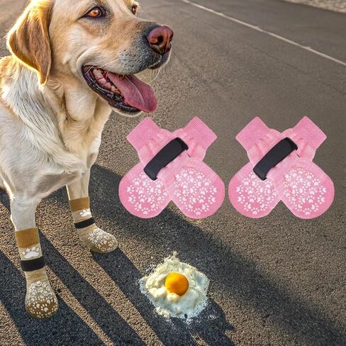 Anti Slip Dog Socks to Prevent Licking Paws, Dog Shoes for Hot Pavement, Pet Booties for Small Medium Large Senior Dogs, Traction Control Boots & Paw Protectors for Hardwood Floors(Yellow L) in Saudi Arabia