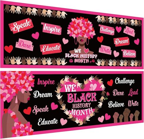 2 Pcs Black History Month Valentine's Day Banner Decorations African American February Sign Heart of Black History Month Classroom Party Celebration Decor for Wall Indoor Outdoor Supplies in Saudi Arabia