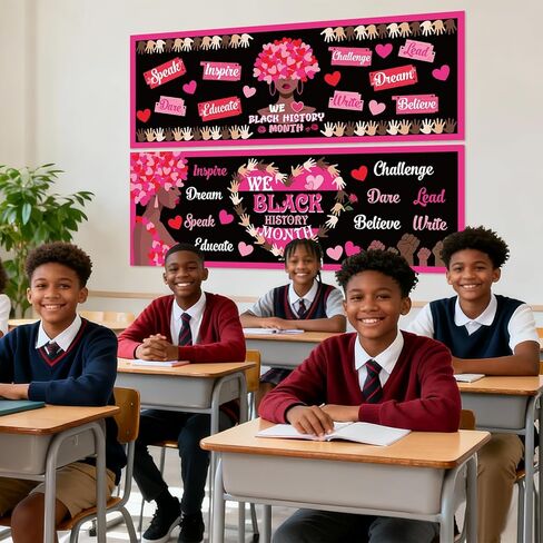 2 Pcs Black History Month Valentine's Day Banner Decorations African American February Sign Heart of Black History Month Classroom Party Celebration Decor for Wall Indoor Outdoor Supplies in Saudi Arabia