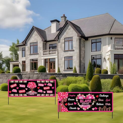 2 Pcs Black History Month Valentine's Day Banner Decorations African American February Sign Heart of Black History Month Classroom Party Celebration Decor for Wall Indoor Outdoor Supplies in Saudi Arabia