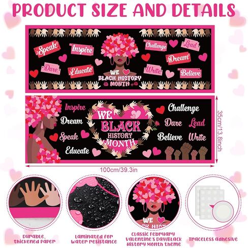 2 Pcs Black History Month Valentine's Day Banner Decorations African American February Sign Heart of Black History Month Classroom Party Celebration Decor for Wall Indoor Outdoor Supplies in Saudi Arabia