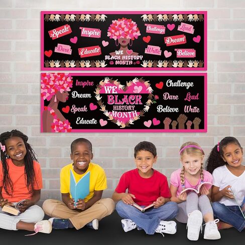 2 Pcs Black History Month Valentine's Day Banner Decorations African American February Sign Heart of Black History Month Classroom Party Celebration Decor for Wall Indoor Outdoor Supplies in Saudi Arabia
