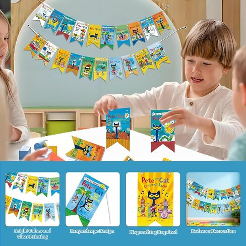 Pete Cat Banner Colorful Birthday Party Banners Fiesta Party Decorations Kindergarten Wall Decor English Classroom Decor School Supplies in Saudi Arabia