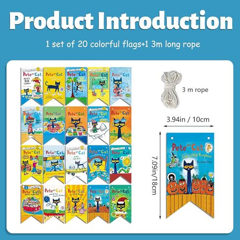 Pete Cat Banner Colorful Birthday Party Banners Fiesta Party Decorations Kindergarten Wall Decor English Classroom Decor School Supplies in Saudi Arabia