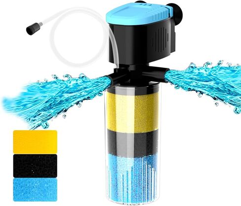 AquaMiracle 130GPH Internal Aquarium Filter, 3-Stage Fish Tank Filter with Dual Outlets & Aeration, Submersible Turtle Filter for 10-30 Gallon Tanks in Kuwait