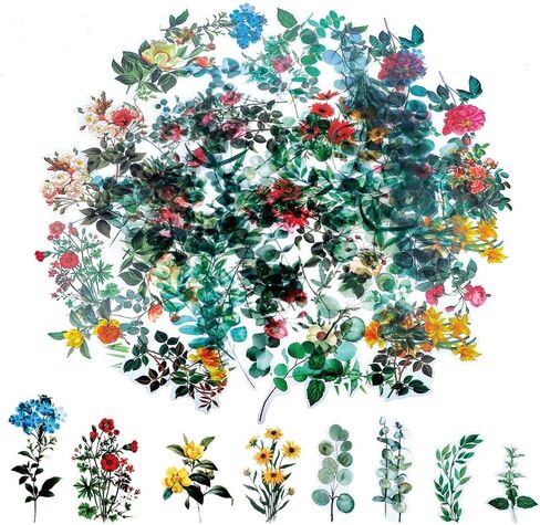 80Pcs Natural Vintage Flower Stickers for Scrapbooking, Self Adhesive Scrapbooking Stickers Supplies Journal for Adult Card Making Letters Style D in Saudi Arabia