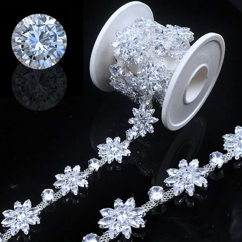 PEARLY JUN 1 Yard Silver Zircon Rhinestone Trim Chain Rhinestone Strips Dress Applique Embellishments DIY Zircon Jewelry for Clothing Wedding Dress Straps Party Bracelets Craft Bridal Bouquets in Saudi Arabia
