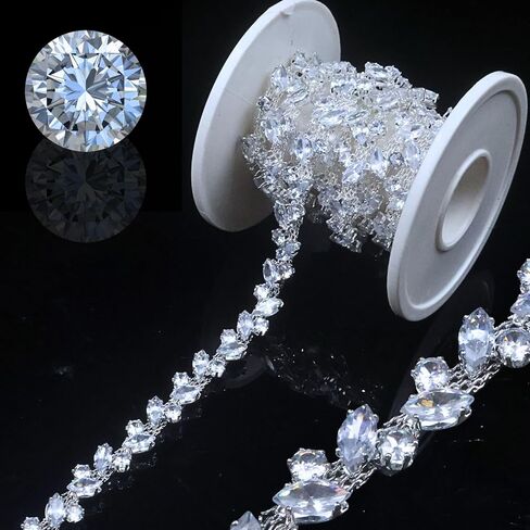 PEARLY JUN 1 Yard Silver Zircon Rhinestone Trim Chain Rhinestone Strips Dress Applique Embellishments DIY Zircon Jewelry for Clothing Wedding Dress Straps Party Bracelets Craft Bridal Bouquets in Saudi Arabia