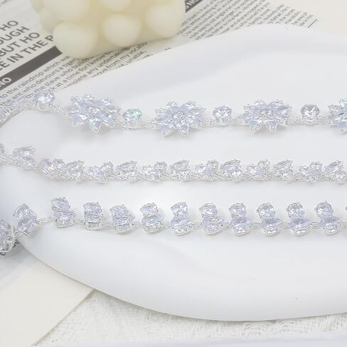 PEARLY JUN 1 Yard Silver Zircon Rhinestone Trim Chain Rhinestone Strips Dress Applique Embellishments DIY Zircon Jewelry for Clothing Wedding Dress Straps Party Bracelets Craft Bridal Bouquets in Saudi Arabia